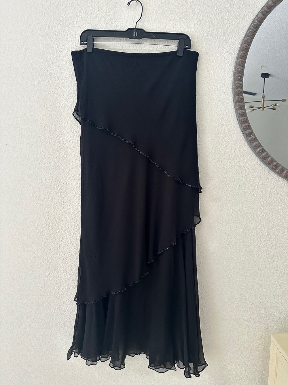 Marina Black Layered 100% Silk Chiffon Beaded Maxi Skirt